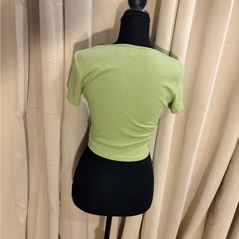 SHEIN Light Green V-Neck Ribbed Crop Top - Picture 2 of 3